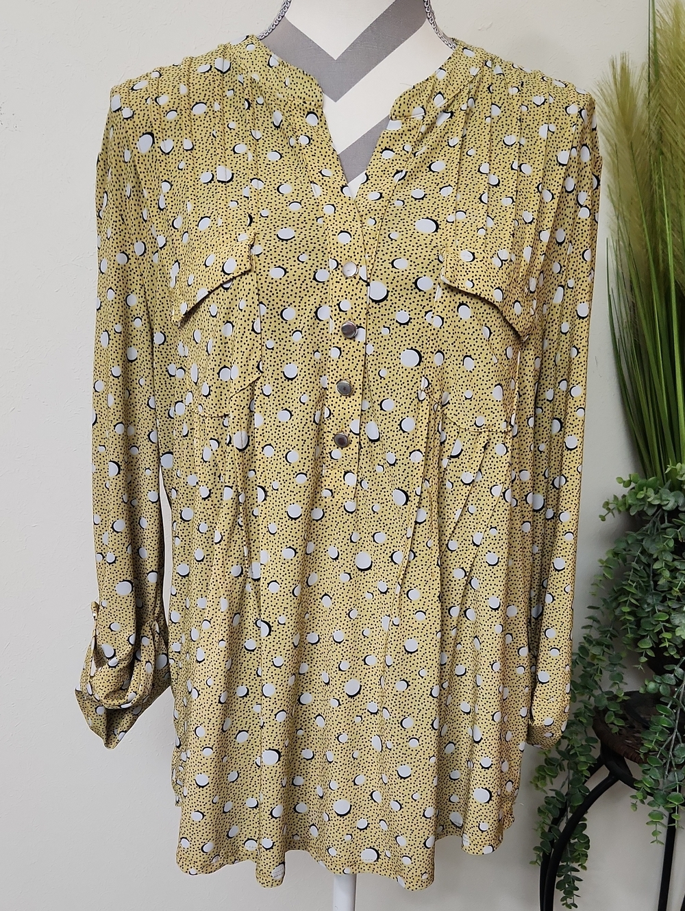 Cocomo Yellow Polka Dot V-Notch Blouse
